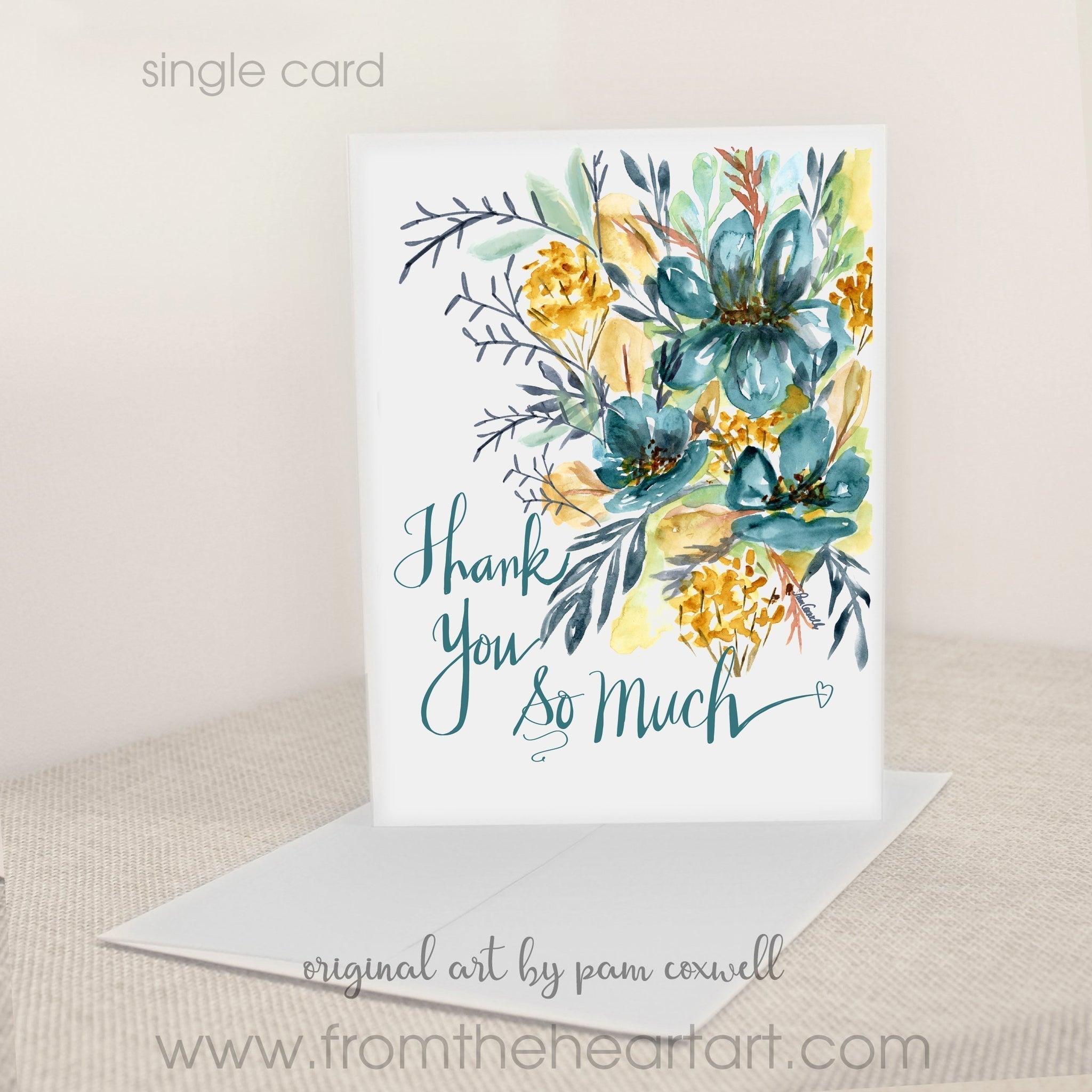 Blue Flower Bouquet - Thank You | Notecards